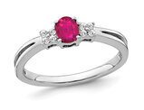 1/3 Carat (ctw) Oval-Cut Ruby Ring 14K White Gold with Accent Diamonds (SIZE 7)