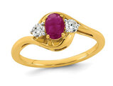 1/2 Carat (ctw) Oval-Cut Lab Created Ruby Ring 14K Yellow Gold with Lab-Grown Accent Diamonds (SIZE 7)