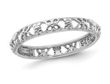 Polished Sterling Silver Flower Butterfly Band Ring