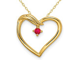 14K Yellow Gold Heart Pendant Necklace with Ruby and Chain