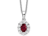 1.00 Carat (ctw) Lab-Created Ruby Halo Pendant Necklace 14K White Gold with Lab-Grown Diamonds