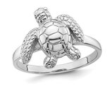 Sterling Silver Polished Turtle Ring with Rhodium Plating