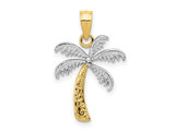 14K Yellow Gold with White Rhodium Palm Tree Charm Pendant (No Chain)