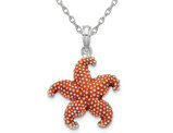 Sterling Silver Starfish Pendant Necklace with Orange Enamel and Chain