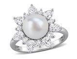 8-8.5mm Freshwater Cultured Pearl and Lab-Created White Sapphire Ring Sterling Silver