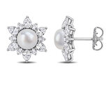 2.00 Carat (ctw) Lab-Created White Sapphire and Freshwater Cultured Pearl Earrings Sterling Silver