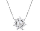 8-8.5mm Freshwater Pearl Necklace with Lab-Created White Sapphires Sterling Silver with Chain
