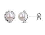 1/3 Carat (ctw) Lab-Created White Sapphire and Freshwater Cultured Pearl Earrings Sterling Silver