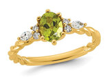 7/8 Carat (ctw) Oval Peridot Ring 14K Yellow Gold with Lab-Grown Diamonds