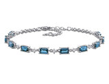 4.33 Carat (ctw) London Blue Topaz and White Topaz Station Bracelet Sterling Silver (7.5 inches)