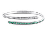 1.42 Carat (ctw) Lab-Created Emerald and White Sapphire Bangle Bracelet Wrap Sterling Silver (6 Inches)