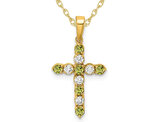 1/5 Carat (ctw) Peridot Cross Pendant Necklace 14K Yellow Gold with Lab-Grown Diamonds