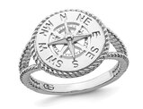 Sterling Silver Polished Compass with Ropw Ring