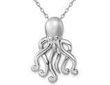 Sterling Silver Brushed and Polished Octopus Pendant Necklace with Chain