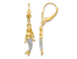 14K Yellow Gold Mermaid Dangle Charm Leverback Earrings