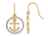 14K Yellow Gold Circle Anchor Dangle French-Hook Earrings