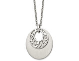 Stainless Steel Brushed Oval Disc Floral Necklace Pendant with Chain