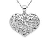 Sterling Silver Polished Multi-Flower Heart Pendant Necklace with Chain