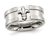 Mens Stainless Steel Fleur-de-Lis Polished Band Ring (10mm)