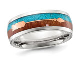 Men's Stainless Steel Arrow Wood Turquoise Inlay 8mm Band Ring