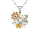 Sterling Silver Colored Flower Pendant Necklace with Chain