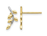 14K Yellow and White Gold Leaves Post Earrings