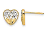 14K Yellow Gold Floral Heart Post Earrings