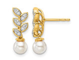 14K Yellow Gold Freshwater Cultured Pearl 6-7mm Leaf Earrings with Diamonds