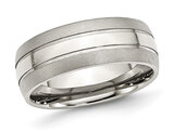 Men's Titanium Grooved and Brushed Edge Band Ring (8mm)