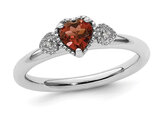 2/5 Carat (ctw) Garnet Heart Ring in Sterling Silver with Accent Diamonds