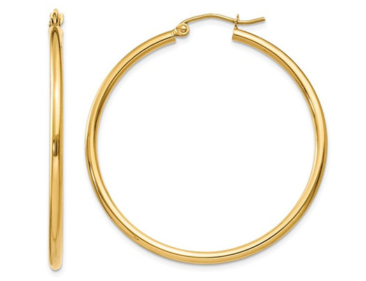 14K Yellow Gold Hoop Earrings (1 2/5 Inch) (2mm)