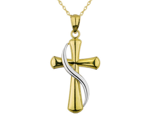 Cross Pendant Necklace in 14K Yellow and White Gold with Chain