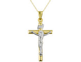 14K Yellow and White Gold Crucifix Cross Pendant Necklace with Chain