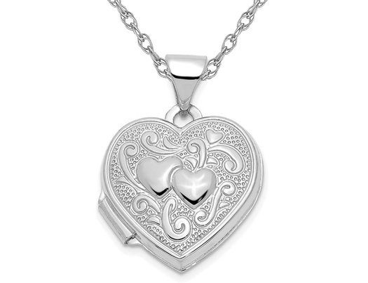Heart Locket Necklace in 14K White Gold with Chain