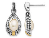 Cultured Freshwater Pearl Drop Earrings in Antique Sterling Silver with 14K Gold Accents