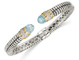 5.00 Carat (ctw) Sky Blue Topaz Bangle Cuff Bracelet in Sterling Silver with 14K Gold Accents