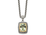 Green Amethyst Necklace 9.70 Carat (ctw) in Sterling Silver with 14K Gold Accents
