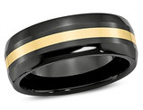 Men's Black Ceramic Wedding Band Ring 8mm with 14K Yellow Gold Inlay