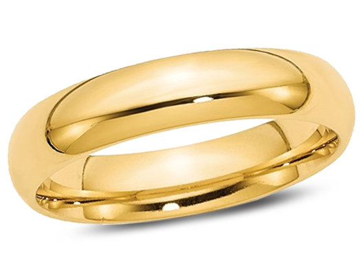 Ladies Or Mens 14k Yellow Gold Comfort Fit 5mm Wedding Band Gem