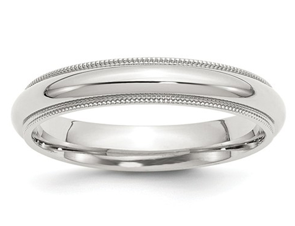 Ladies or Mens Comfort Fit 4mm Milgrain Wedding Band Ring in Silver - Picture 5 of 8