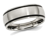 Men's Chisel 8mm Stainless Steel with Black Rubber Accent Satin Brushed Wedding Band Ring