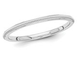 Ladies 2mm Stackable Milgrain Wedding Band Ring in 14K White Gold