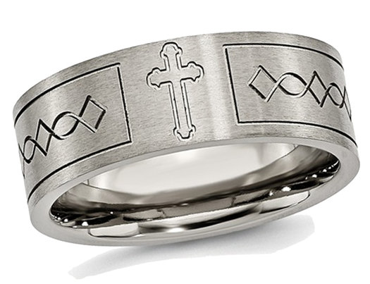 Men's 6mm Cross Design Titanium Wedding Band Ring