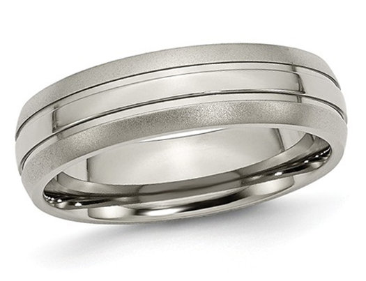 Men's Chisel 6mm Titanium Grooved and Brushed Wedding Band Ring