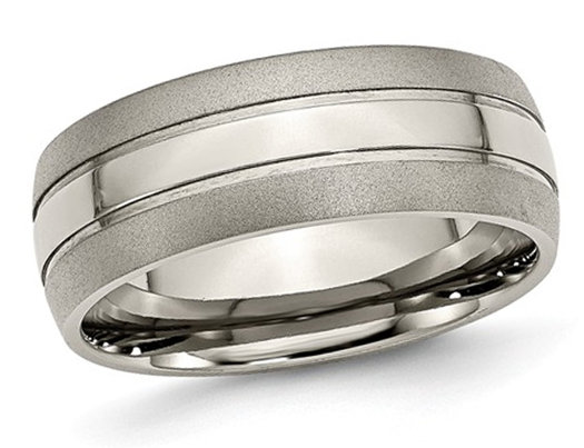 Men's Chisel 8mm Titanium Grooved Brushed Wedding Band Ring