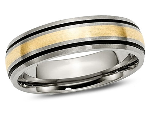 Men's 6mm Antiqued Titanium Wedding Band Ring with 14K Gold Inlay