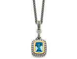 1.75 Carat (ctw) Swiss Blue Topaz Pendant Necklace in Sterling Silver with 14K Gold Accents