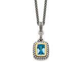 1.75 Carat (ctw) Swiss Blue Topaz Pendant Necklace in Sterling Silver with 14K Gold Accents