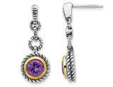 1.50 Carat (ctw) Purple Amethyst Drop Earrings in Sterling Silver with 14K Gold Accents