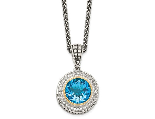 4.92 Carat (ctw) Blue Topaz Necklace in Sterling Silver with 14K Gold Accents
